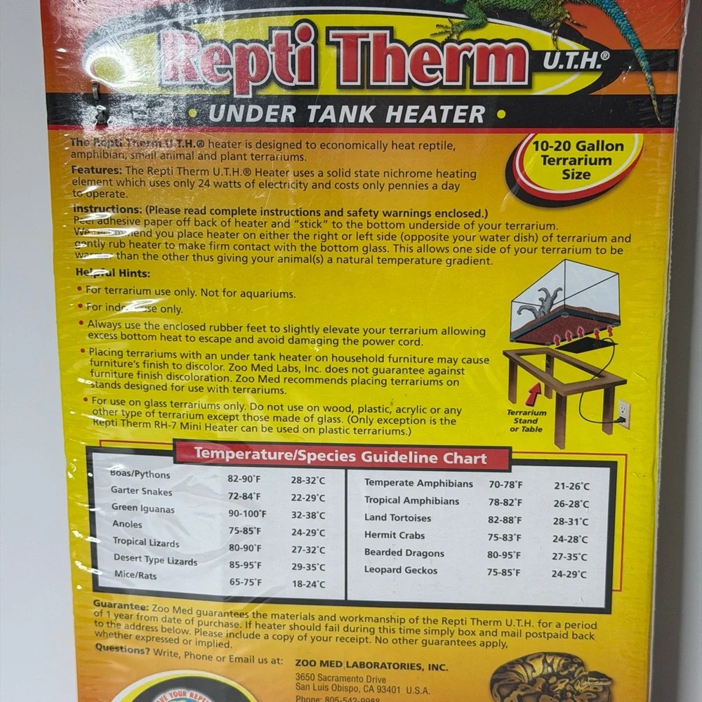 ReptiTherm U.T.H. Under Tank Heater – 10–20 Gallon Brand New